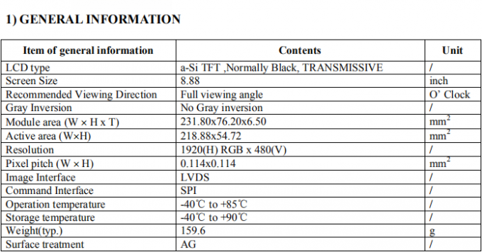 8.88 дюймовый панельный дисплей LCD IPS TFT HD 1920*RGB*480 дисплей LCD с интерфейсом LVDS 0