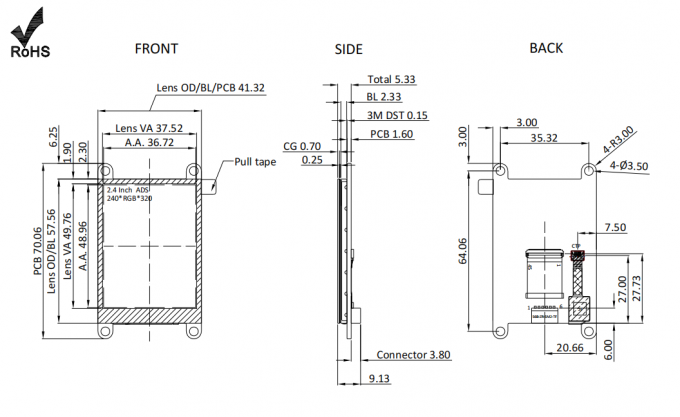 2.4 дюймовый LCD TFT HMI дисплей IPS 240*RGB*320 ALL активный угол просмотра CTP Touch 3